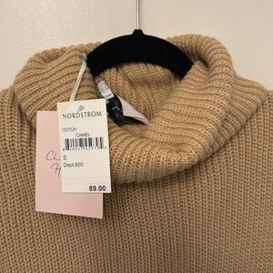 Nordstrom Turtleneck Long Sleeve Below Knee Knit Sweater Dress Camel Tan